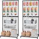 NectaCol Grid Wall Panels, 2 Packs 3'x 6' Gridwall Display Stand with a Base Plate, Black Wire Grid Wall Display Rack, Craft Show Display Grid,Retail Display Stand