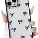 NITITOP Compatible with iPhone 16 Pro Case Cute Clear Durable Ribbon Bowknot Pattern for Girls Women Soft TPU Transparent Full Camera Lens Shockproof Protective Phone Cover - Black