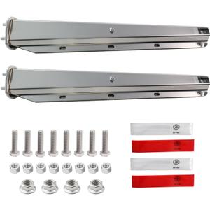 Pair Chrome Steel Heavy Duty Straight Spring Loaded Mud Flap Hanger Bracket Mudflap Holder Set for Semi Trucks 1-1/8" Bolt Spacing 29.5" Length with Reflective Tapes (Bolt Spacing 2-1/2")