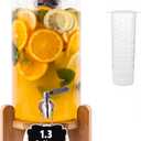 1.3 Gallon Drink Dispenser, Glass Beverage Dispenser with Wood Stand, Lemonade Dispenser with Airtight Valve and Stainless Steel Spigot Fruit Infuser, Thick Drink Dispenser for Parties Restaurants