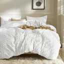 JELLYMONI Bright White Duvet Cover Queen Size, 3pcs Washed Microfiber Bedding Set, Soft Breathable Seersucker Duvet Cover Set with Zipper Closure and Corner Ties for All Seasons