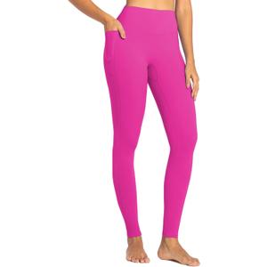 Sunzel No Front Seam Workout Leggings for Women with Pockets, High Waisted Compression Yoga Pants with Tummy Control 28" Hot Pink Large