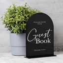 Guest Book With Stand - 5"x7" Black Arched Acrylic Wedding Sign and Base, 1/8" Thick | Modern Calligraphy Arch TableTop for Wedding Reception & Event Party Table