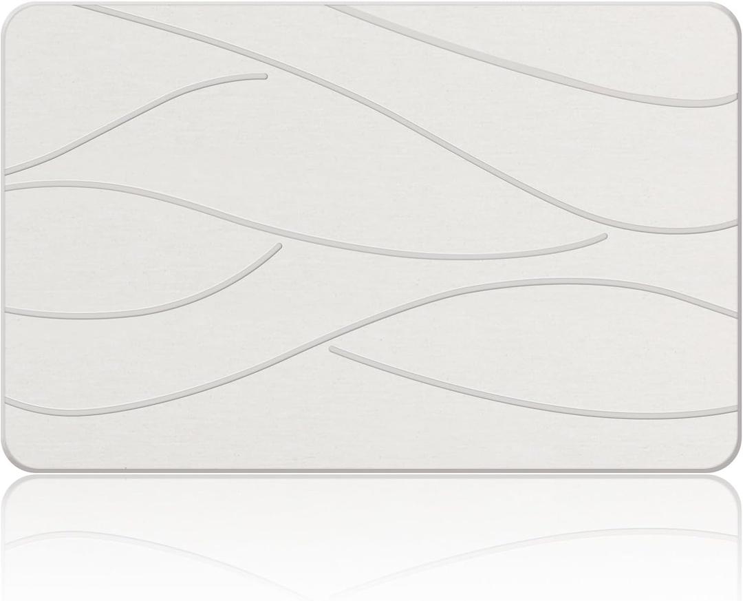 Veeloim Stone Bath Mat Diatomaceous Earth Shower Mat Non-Slip Super Absorbent Diatomite Stone Bath Mats for Bathroom Floor Quick Drying Natural Easy to Clean(23.6''15.4" White)