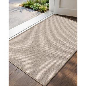 Color&Geometry Ultra-Thin Indoor Door Mat, 24"x36" Low-Profile Non-Slip Entryway Rug with Modern Geometric Texture, Washable Doormat for Indoor Entrance, Front Door, Khaki (Rolled-up NO Creases)