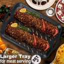 Extra Large Serving Tray with Handles, 20x13 inch, Set of 2 Melamine Platters for Serving Food, Turkey, Cookie, Rectangular Trays for Eating, Raised Dots Matt Finished, Dishwasher Safe, Black