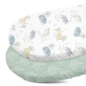 Gllquen Baby Bassinet Sheets Set 2-Pack, Breathable Cozy Bassinet Fitted Sheet Universal Fit Standard Mattress Oval Rectangle Cradle Baby Sheets for Baby Boy Girls Unisex 32"x16" (Elephant)