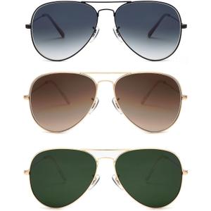 JIMMY SUNSHINE 2 Pack Classic Aviator Sunglasses for Men Women - Driving Eyewear with Real Glass Lens for UV Blocking