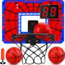 Basketball Hoop Indoor, Mini Basketball Hoop LED with 3 Balls and Scoreboard, Over The Door Basketball Hoop, Basketball Kids Toys Gifts for 3 4 5 6 7 8 9 10 11 12 Year Boys (Red)