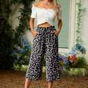 Lepunuo Women's Wide Leg Capri Pants High Waisted Palazzo Pants Adjustable Casual Tie Knot Pants with Pockets