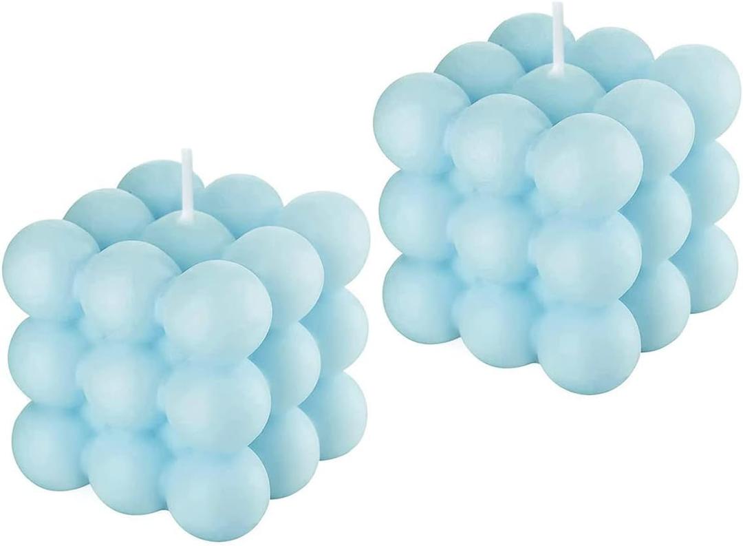 Blue Bubble Candle 4PCS - Fresh Scented Scandinavian Cube Candles, Danish Pastel Decor for Room/Bathroom & Floating Shelves, Valentine Gifts for Women
