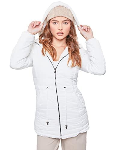 YMI Women's Junior Reversible Faux Fur Puffer Jacket, IVORY, M