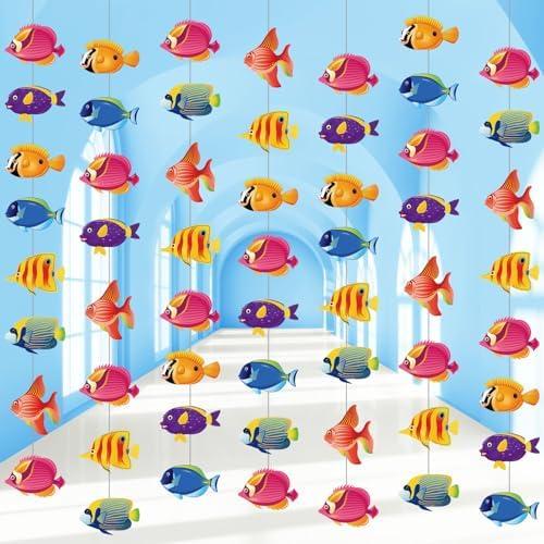 Sinload 8 Pieces Under The Sea Party Decorations Tropical Fish Garlands Ocean Fish Paper Cutouts Hawaii Hanging Banner Decor for Summer Underwater Theme Birthday Baby Shower Party Supplies