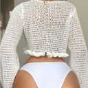 Milumia Women's Tie Crochet Long Sleeve Open Front Lightweight Knit Cropped Cardigan Sweaters Cover Up (White, L)