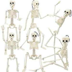 6 Packs Halloween Skeletons, 16 Inch Posable Skeletons Halloween Decorations with Movable Posable Joints, Full Body Mini Plastic Skeleton for Yard Garden Lawn Haunted House Graveyard Props Decor
