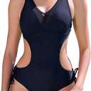 Women's Strappy Cutout One Piece Swimsuit Mesh Monokini Bathing Suit (Black, M)
