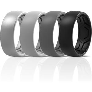 ThunderFit Men's Patterned Silicone Rings, 8mm Wide 2.2mm Thick Rubber Bands,Variety Multipack 1,4,7 (Pack D: Charcoal Black, Iron Grey, Grey Silver, Lead Grey)