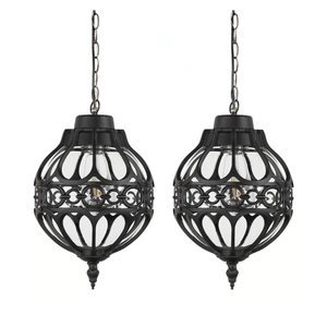 Zanritelit Globe Outdoor Pendant Lights for Porch Patio Garage, Matte Black Aluminum Anti-Rust Hanging Light Fixture, Industrial Round Clear Glass Exterior Chandelier, Outside Pendant Lamp, 2 Pack