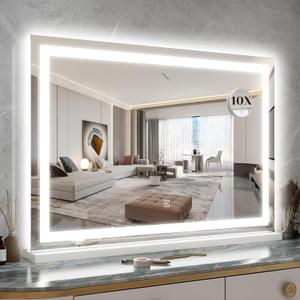 ROLOVE 31" x 22" Large Lighted Vanity Mirror with Lights, Dimmable 3 Modes, LED Makeup Mirror for Bathroom Dressing Room, Tabletop or Wall-Mounted, 10X Magnification, White