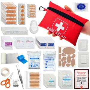 2 x Small Emergency First Aid Kit Including 166 Pieces of Supplies to Clean, Treat, and Protect Minor Injuries for Outdoors, Camping, Auto, Home, and Workplace