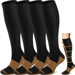 ACTINPUT Copper Compression Socks Men & Women 4 Pairs,Best Support for Nurses,Running,Cycling,FLying L/XL