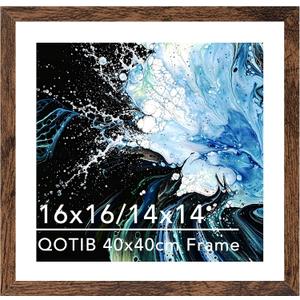 Wood 16x16 Frame with 14x14 Mat, for 40 x 40cm Diamond Art Painting, Display Picture 14 x 14 with Mat or 16 x 16 without Mat, Large 40x40 Picture Frame for Wall Hanging, Deep Brown, 1 Pack