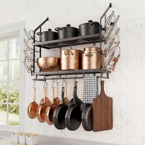 KES 30-Inch Pot Rack Wall Mounted, 8 Secure Lid Holders & 12 Sturdy Hooks