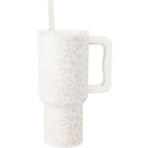 Simple Modern 30 oz Trek Tumbler with Handle and Straw Lid | Cup Holder Friendly Insulated Stainless Steel Travel Mug | Cream Leopard