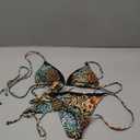 Verdusa Women's Leopard Halter Triangle Micro Bikini Set Swimwear Tie Side Thong 2 Piece Bathing Suits, M