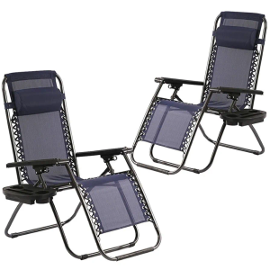 Homall Zero Gravity Chair Patio Folding Lawn Outdoor Lounge Gravity Camp Reclining Lounge Chair with Cup Holder Pillows for Poolside Backyard and Beach Set of 2 (Blue)