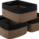 Storage Baskets for Organizing 3 Pack, Woven Baskets for Shelves, Closet Organizer Bins Empty Gift Basket Toy Storage for Toys, Books, Towels, Clothes, 15"x11.42"x6.7", Black & Yellow