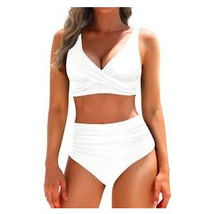 Yonique Women's Two Piece High Waisted Bikini Set Tummy Control Swimsuit Full Coverage Bathing Suit L