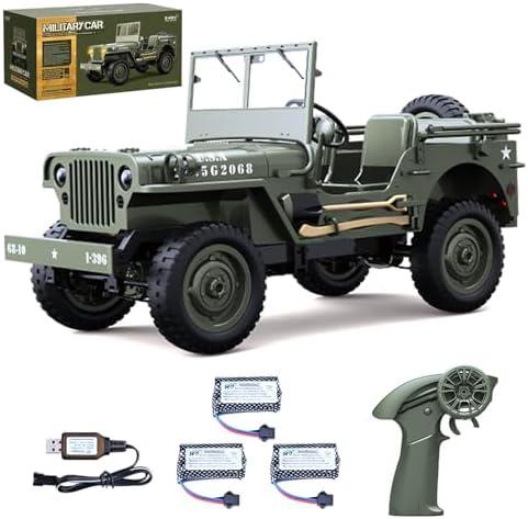 Hylukon Remote Control Car, 2.4Ghz 4WD Off Road RC Jeep Rock Crawler Vehicle with Linked Lights, 1:10 Scales All Terrain Remote Control Trucks RTR Hobby RC Car for Teen Adults