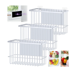 Menkxi 3 Pcs Magnetic or Adhesive Refrigerator Organizer Magnetic Baskets Kitchen Holder for Refrigerator Metal Shelf Rack Storage with 2 Types of Installation(White),1 Organizer Missing