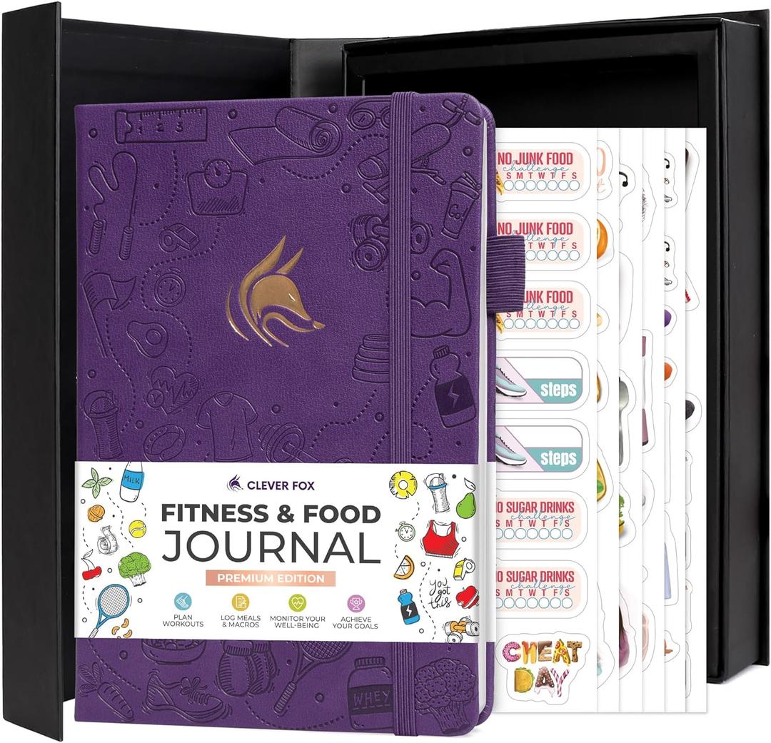 Clever Fox Fitness and Food Journal Premium  Guided Daily Workout, Meal & Weight Loss Tracker for Women & Men  Exercise Diet Planner (Purple) (A5 (5.8 x 8.3))