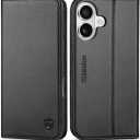 SHIELDON Genuine Leather Wallet Case for iPhone 17 6.3-inch 5G 2025 | Flip Magnetic Cover | Kickstand | RFID Blocking | 3 Credit Card Holder | Shockproof | Soft Inner Phone Case | Black