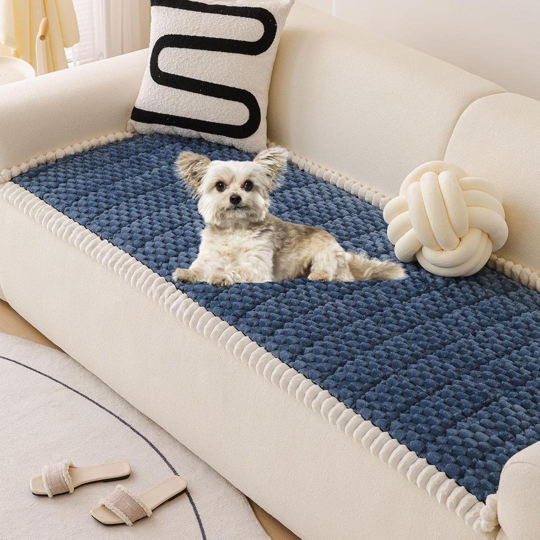 vctops Blue Faux Fur Couch Cover for Dogs Washable, Fuzzy Pet Couch Covers for 3 Cushion Sofa Pet Friendly, Non Slip Sofa Cover (Blue,28"x59")