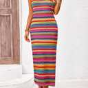 PRETTYGARDEN Womens Maxi Tank Spring Dress Sleeveless Crew Neck Striped Side Slit Casual Long Bodycon Dresses (L)