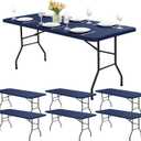 6ft Table Cover Fitted - 6 Pack Rectangle Tablecloths with Elastic Corner, Washable Folding Table Protector for Outdoor Picnic, Party, Banquet, Graduation, 30x72 Inch, Navy