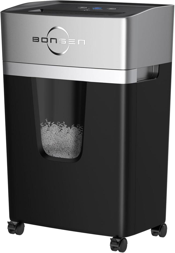 BONSEN 12-Sheet Micro Cut Paper Shredder for Home Office Use, High Security Level P-4/55 dB Ultra-Quiet / 40-Minutes Shredding Shreds Credit Card/Staples, 5.3 Gallons Pullout Bin