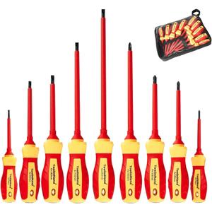 9 PCS 1000V Insulated Electrical Screwdriver Set, 4 Phillips and 5 Slotted Screwdrivers, with Voltage Tester, CR-V Magnetic Tips, Professional Electrician Electrical Screwdriver Tool Set