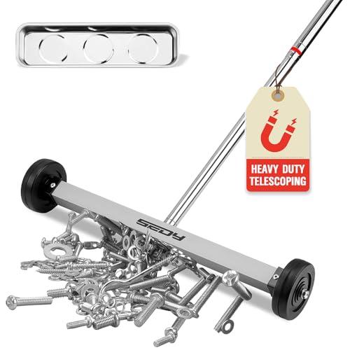Magnet Sweeper Magnetic Nail Roller: 17-Inch Heavy Duty Magnet Nail Pickup Rolling Tool with Telescoping Adjustable Handle 8.8-Pound Capacity Ideal for Workshop Garage Yard Construction Cleanup