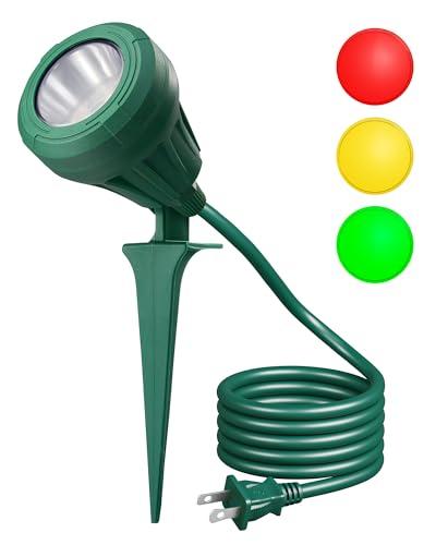 DEWENWILS 120V Spotlight Outdoor, 500LM Waterproof LED Spot Light with 3 Extra Lenses (Red Yellow Green), Landscape Lighting for Holiday, Trees, Flag, 5FT Extension Cord, UL Listed
