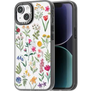 Compatible for iPhone 15 Case Cute Aesthetic - Durable Fashion Funny Phone Case - Girly Nature Flower Floral Pattern Print Cover Design for Woman Girl 6.1 inches Black