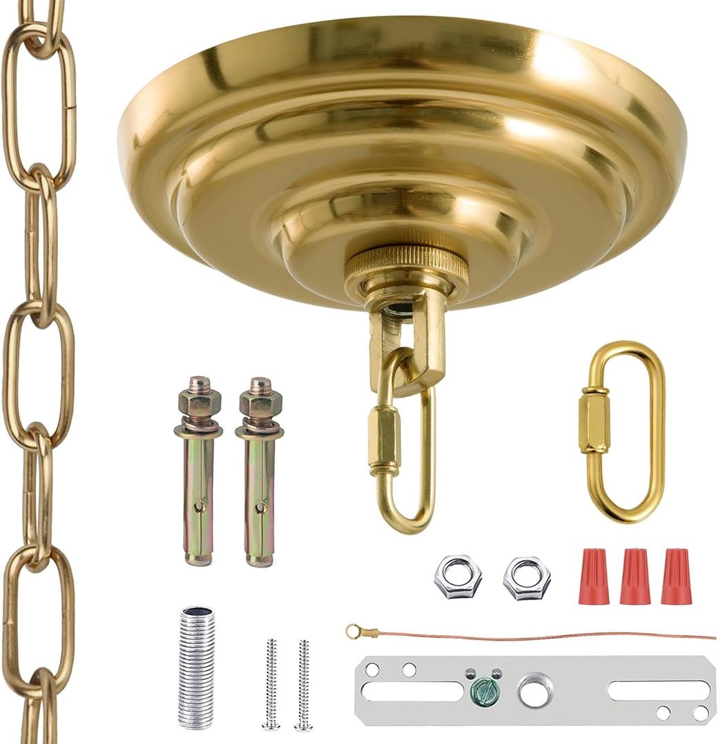 5-5/16 Inch Light Canopy Kit with 6 Feet Hanging Chain, Heavy Duty, Replacement Cover Plate for Chandelier, Pendant Light, Swag Light, Ceiling Fan, Flower Basket or DIY Projects (Brass)