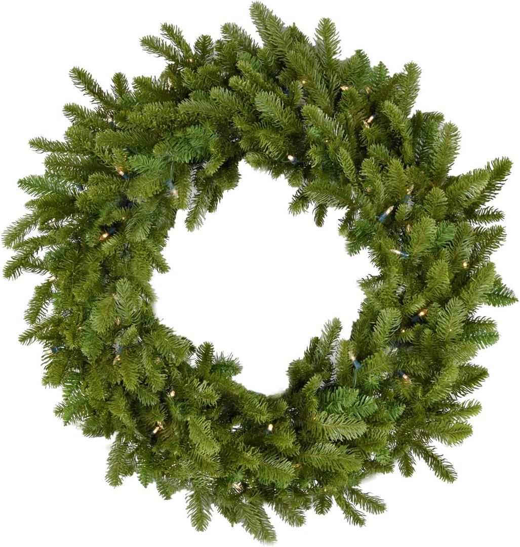 Fraser Hill Farm Prelit 48" Grandland Pine Wreath Door Hanging, Warm White LED Lights
