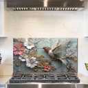 fzxwyishu Tempered Glass Kitchen Backsplash, Stove Back Top Cover, Splashback Tile,Hummingbird Kitchen Sink Cover Splash Guard, Home Kitchen Decor (Art Deco 1, 30"x16"(76.2x40.64cm))