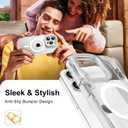 for iPhone 15 Pro Case Clear with Kickstand and Screen Protector - Wireless Charging Compatible,21ft Military-Grade Drop TestedShockproof Slim Fit Magnetic Crystal Cover - White