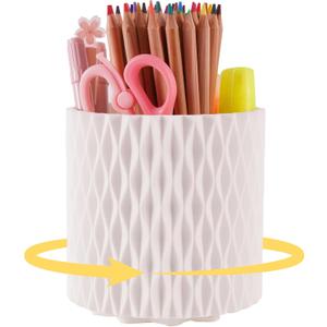 360 Rotating Desk Organizer, 5-Slot Pen Holder with Rotating Base for Office, Desk Pen Organizer for Art Supply & Makeup Brush Holder, White