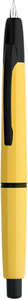 Majohn A2 Press Fountain Pen Extra Fine Nib with Box, Retractable Yellow Resin Ink Pen with Converter Writing Set (Black Clip Version